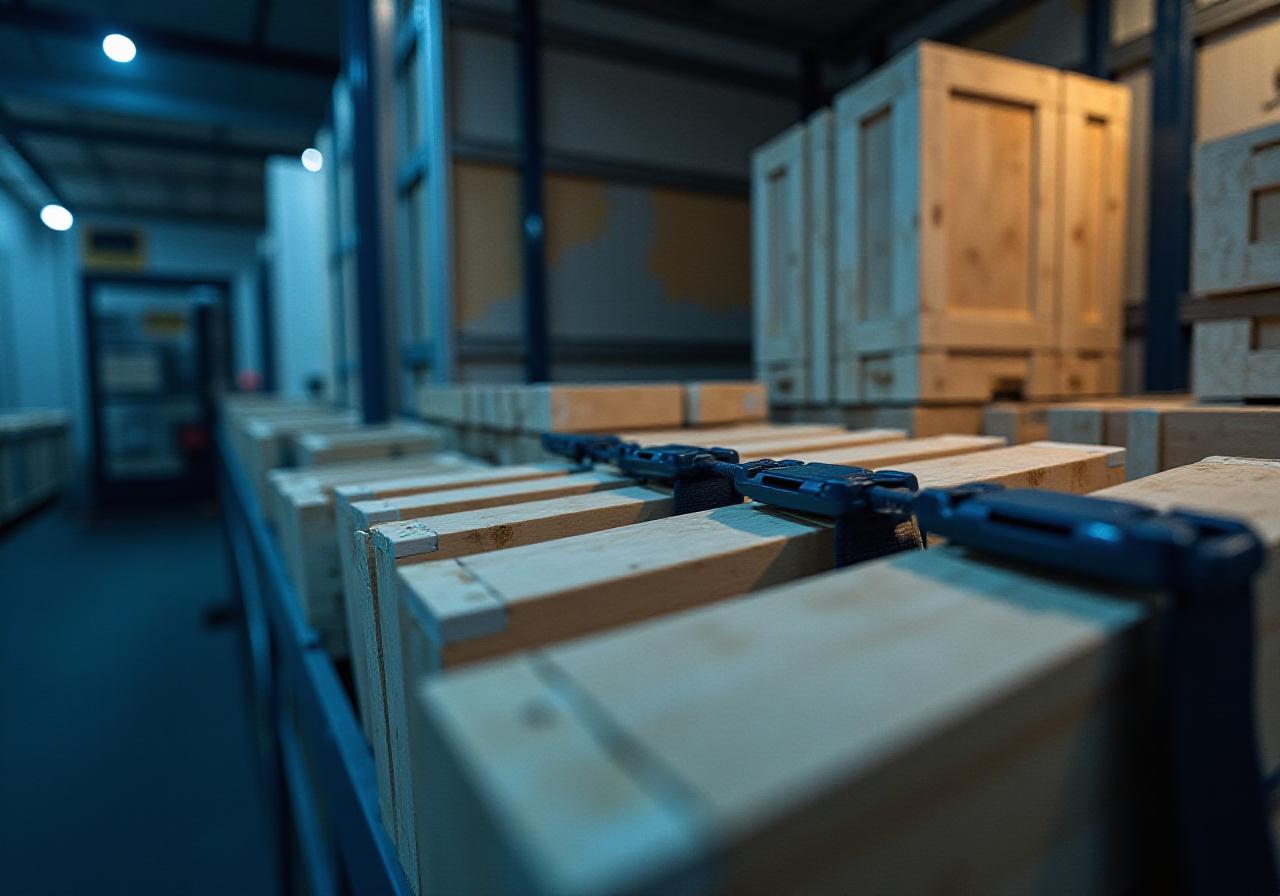 Close up of secured industrial cargo with precision strapping